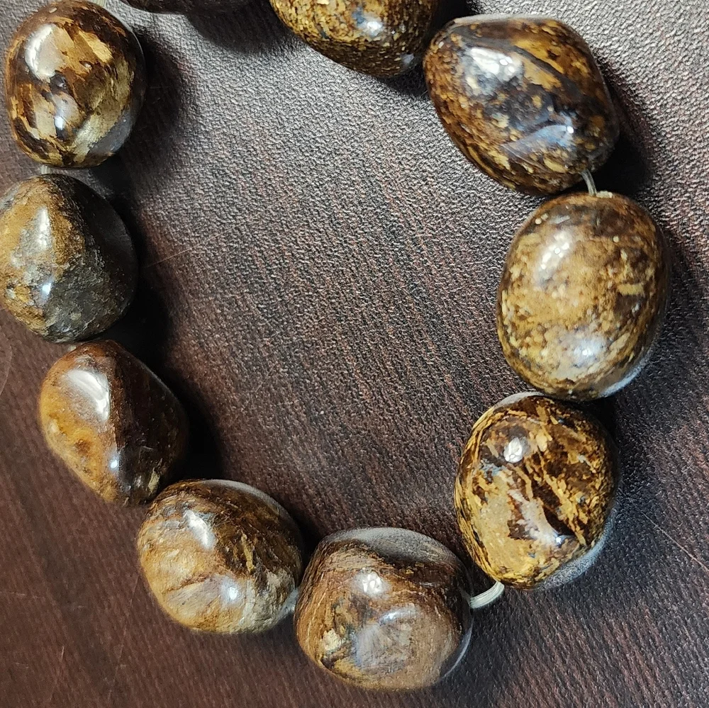 VINTAGE BRONZITE Natural Stone Nugget Bracelet Heavy Earth Tone Statement